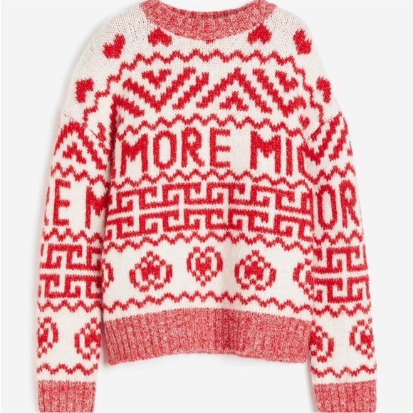 H&M Jacquard-knit Sweater Red White Amore Hearts Size XL Blogger FAVE - Picture 3 of 9